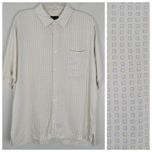 Linea Rossa Patrick Assaraf Silk Rayon Short Sleeve Button Shirt Off White  L